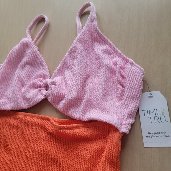 NWT Swimsuit One Piece Cut Out By Time And Tru XL Pink Orange - Picture 2 of 4